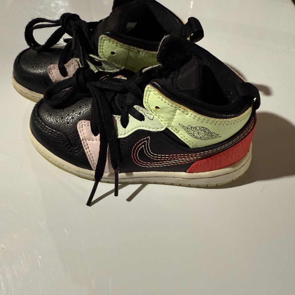 Nike Kids Black, Pink, and Green Sneakers
